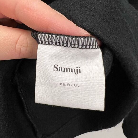 Samuji Women’s Medium Black 100% Wool Crewneck Pullover Sweater Ruffled - Picture 7 of 9